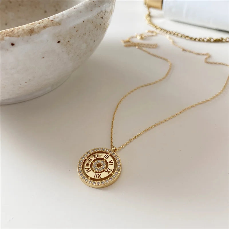 925 Silver Clock Watch Pendant Necklace with Zircon - Women's Jewelry