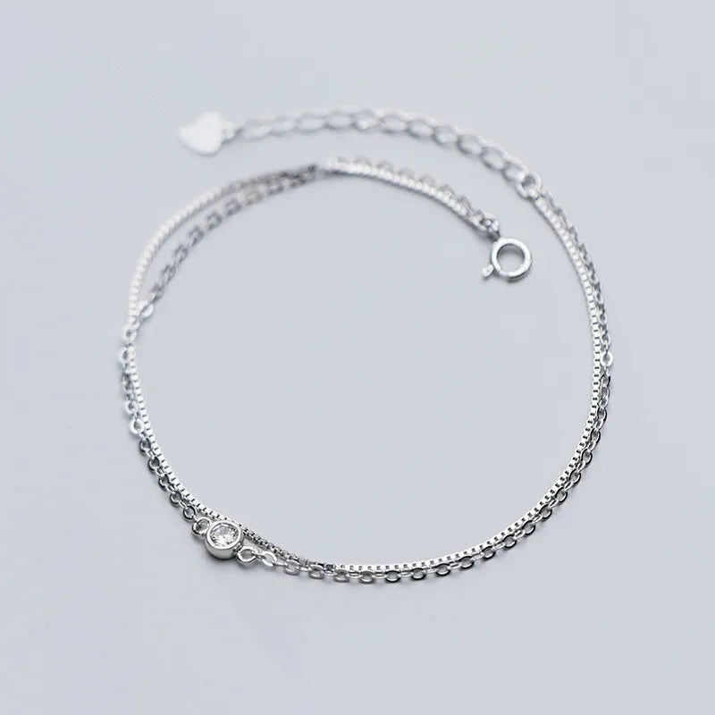 925 Silver Double Box Cross Chain Bracelets for Women