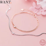 925 Silver Double Box Cross Chain Bracelets for Women