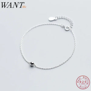925 Silver Minimalist Bead Chain Bracelet for Women