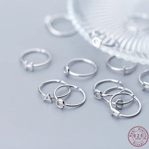 925 Silver Unisex A-Z Initial Name Rings for Women Men