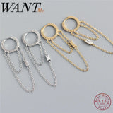 925 Silver Boho Square Zircon Tassel Stud Earrings for Women