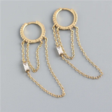 925 Silver Boho Square Zircon Tassel Stud Earrings for Women