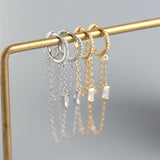 925 Silver Boho Square Zircon Tassel Stud Earrings for Women