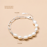 925 Silver Cuban Link Bracelet with Baroque Pearl Charm