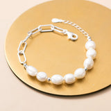 925 Silver Cuban Link Bracelet with Baroque Pearl Charm