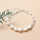 925 Silver Cuban Link Bracelet with Baroque Pearl Charm