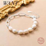 925 Silver Cuban Link Bracelet with Baroque Pearl Charm