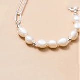 925 Silver Cuban Link Bracelet with Baroque Pearl Charm