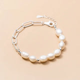 925 Silver Cuban Link Bracelet with Baroque Pearl Charm
