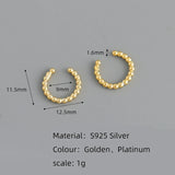 925 Silver Ear Bone Clip Punk Beads Clip Earrings