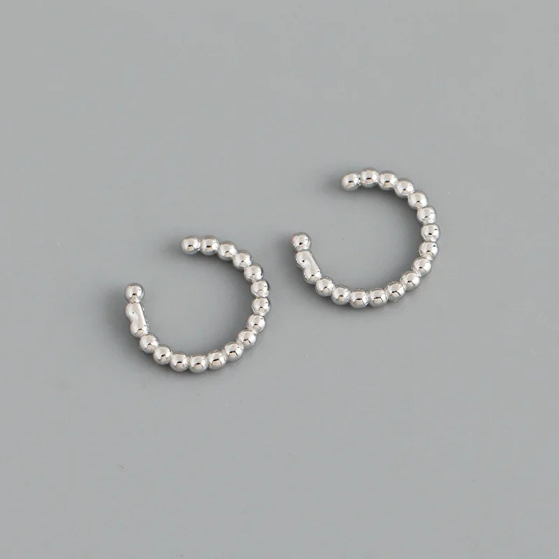 925 Silver Ear Bone Clip Punk Beads Clip Earrings