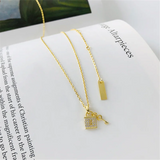 925 Silver Key Padlock Punk Chain Charm Pendant Necklace for Women