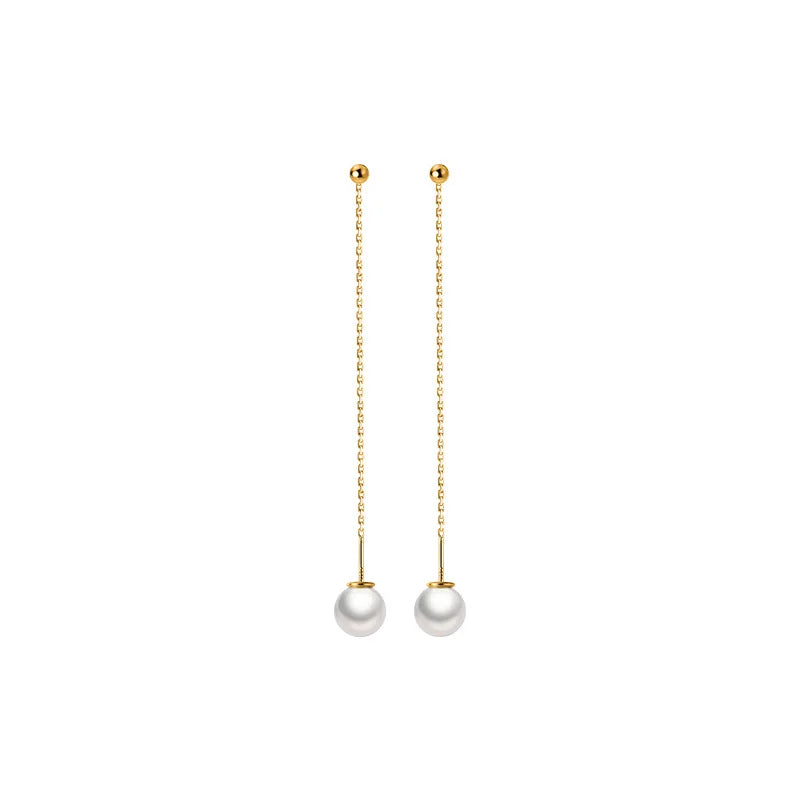 925 Silver Pearl Long Ear Line Earrings Women Party Drop Earrings
