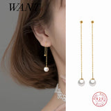 925 Silver Pearl Long Ear Line Earrings Women Party Drop Earrings