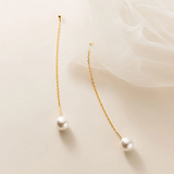 925 Silver Pearl Long Ear Line Earrings Women Party Drop Earrings