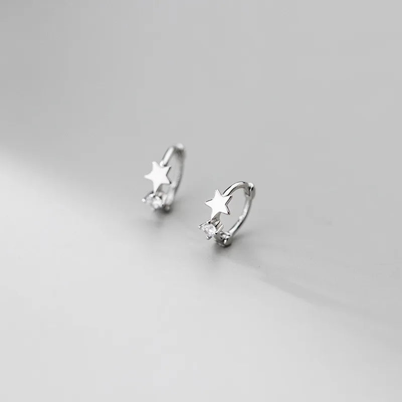 925 Silver Zircon Star Stud Earrings Romantic Charming Jewelry