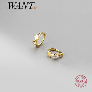 925 Silver Zircon Star Stud Earrings Romantic Charming Jewelry