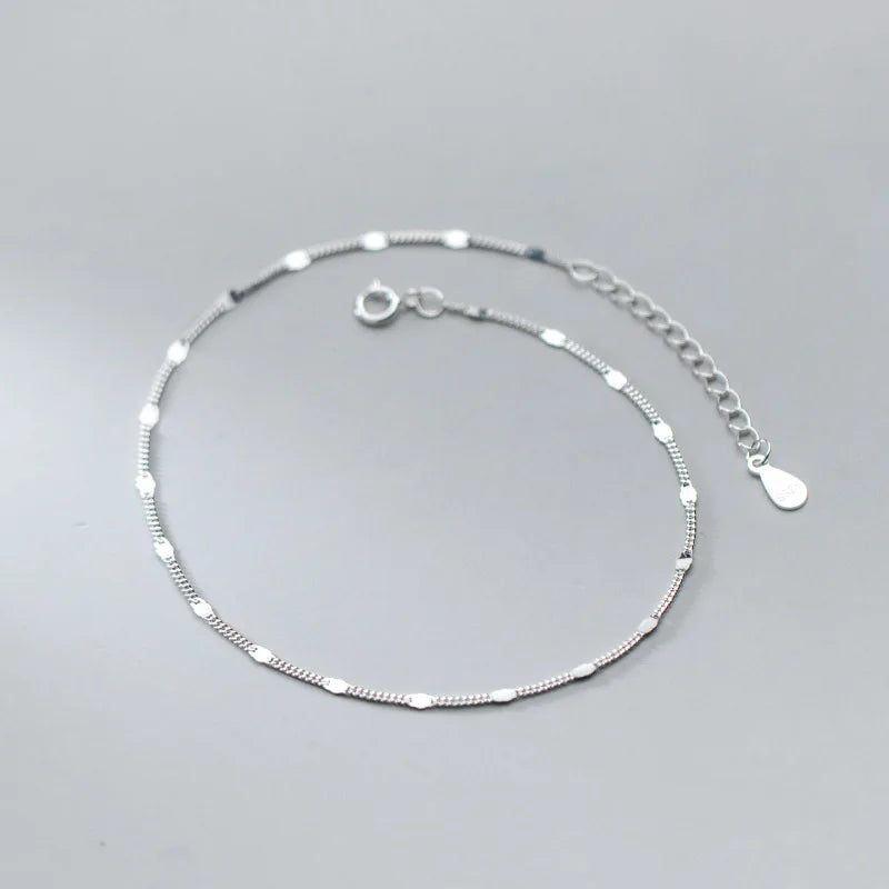 925 Sterling Silver Piece Link Chain Anklet Women Punk Hip Hop Party Jewelry