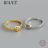925 Silver Smile Link Chain Ring Adjustable 18k Plated Party Jewelry