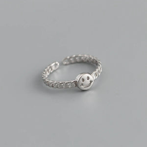 925 Silver Smile Link Chain Ring Adjustable 18k Plated Party Jewelry