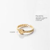 925 Silver Smile Link Chain Ring Adjustable 18k Plated Party Jewelry