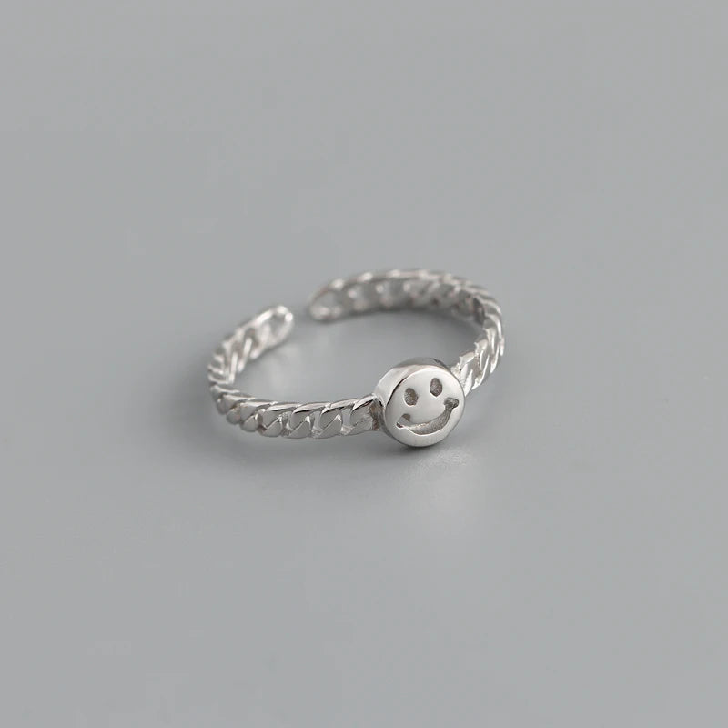 925 Silver Smile Link Chain Ring Adjustable 18k Plated Party Jewelry