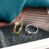 925 Silver Smile Link Chain Ring Adjustable 18k Plated Party Jewelry
