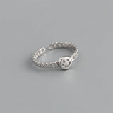 925 Silver Smile Link Chain Ring Adjustable 18k Plated Party Jewelry