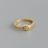 925 Silver Smile Link Chain Ring Adjustable 18k Plated Party Jewelry