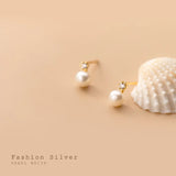 925 Silver Zircon Pearl Small Stud Earrings for Women