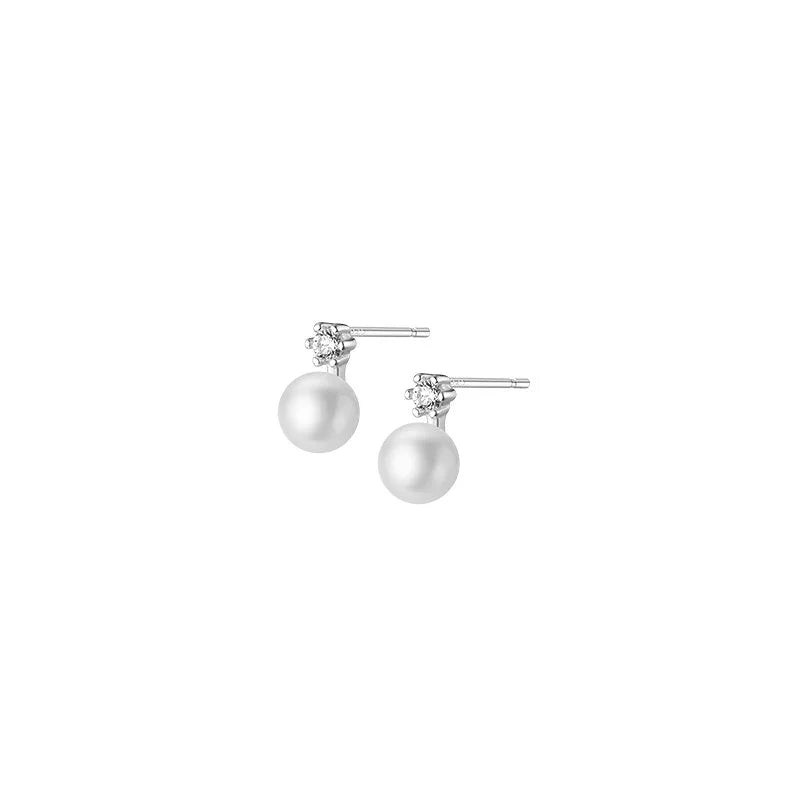 925 Silver Zircon Pearl Small Stud Earrings for Women
