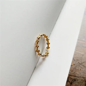 925 Silver Love Leaf Chain Open Ring for Women