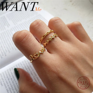 925 Silver Love Leaf Chain Open Ring for Women