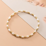 925 Silver Golden Beads Natural Pearl Charm Bracelet Wedding Jewelry