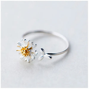 925 Silver Adjustable Daisy Flowers Rings Women Party Wear Gift