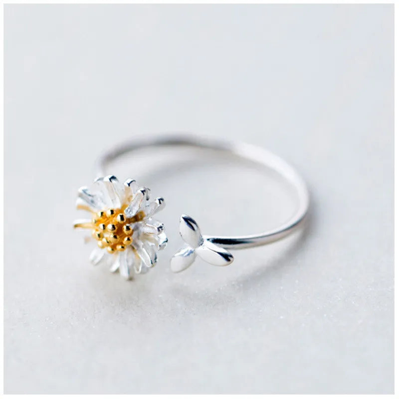 925 Silver Adjustable Daisy Flowers Rings Women Party Wear Gift