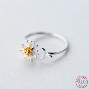 925 Silver Adjustable Daisy Flowers Rings Women Party Wear Gift