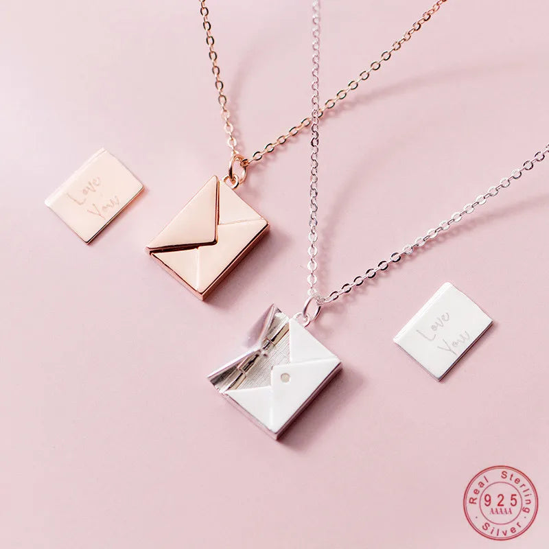 925 Silver Square Love Letter Envelope Necklace