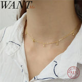 925 Silver Golden Beads Pendant Choker Necklace for Women