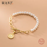 925 Silver Baroque Pearl Charm Bracelet for Women