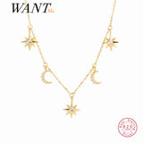 925 Silver Moon Star Pendant Necklace for Women