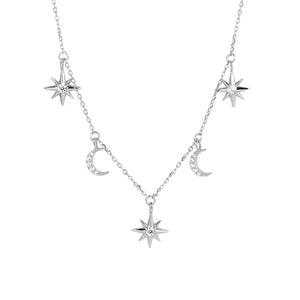 925 Silver Moon Star Pendant Necklace for Women