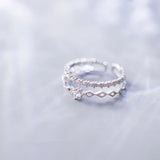 925 Silver CZ Double Flower Rings for Women Wedding Party