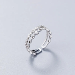 925 Silver CZ Double Flower Rings for Women Wedding Party