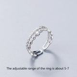 925 Silver CZ Double Flower Rings for Women Wedding Party