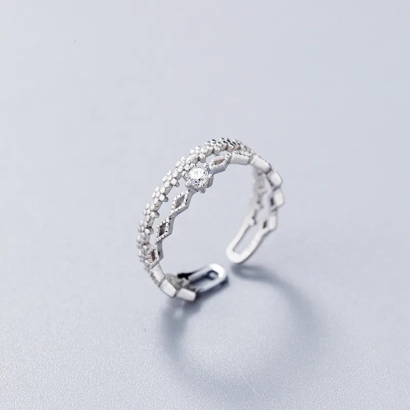 925 Silver CZ Double Flower Rings for Women Wedding Party