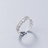 925 Silver CZ Double Flower Rings for Women Wedding Party