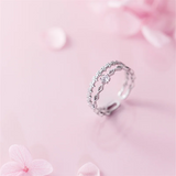 925 Silver CZ Double Flower Rings for Women Wedding Party
