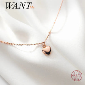 925 Silver Heart Pendant Chain Necklace for Women Party Jewelry